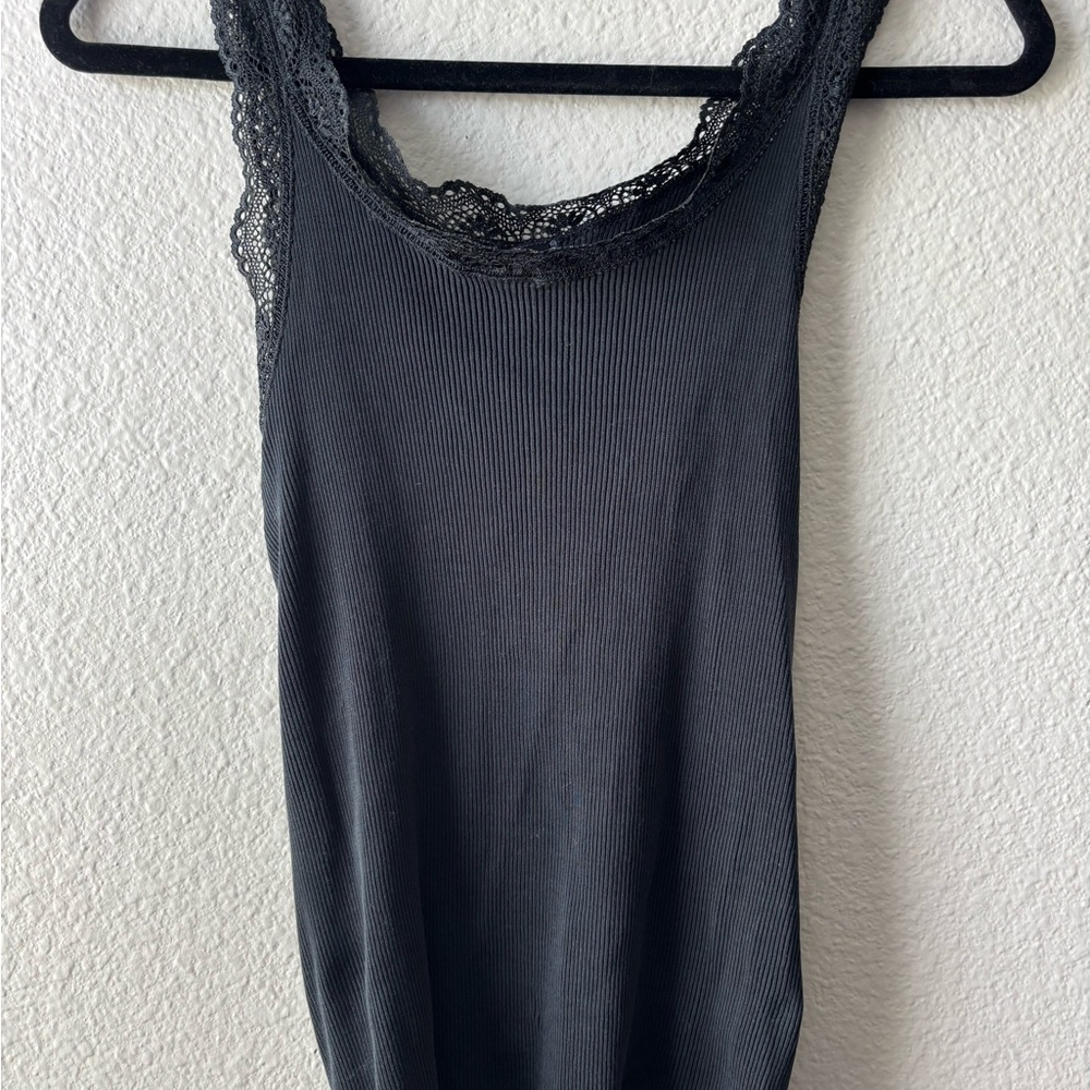 Banana Republic Charcoal Lace-Trimmed Top